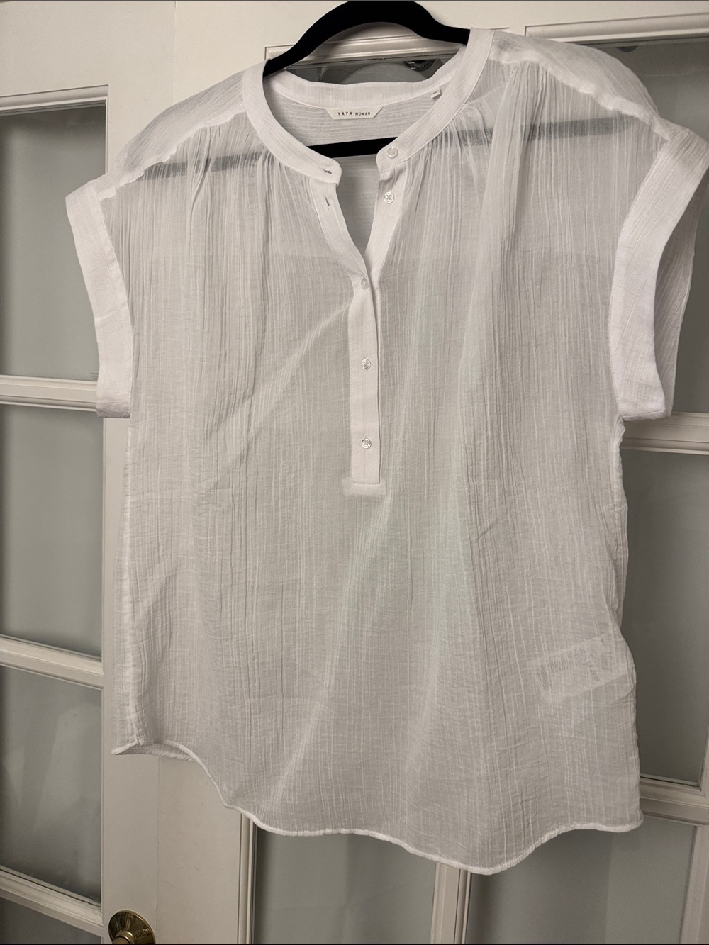 White Lightweight Button Henley Top